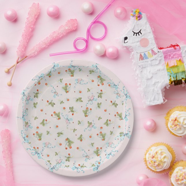 Mignonette Strawberries French Blue Large Plate Pappteller (Party)