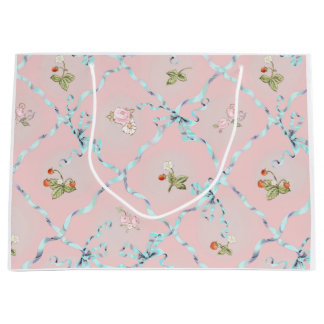 Mignonette Strawberries Ribbon Trellis Blush Pink Große Geschenktüte