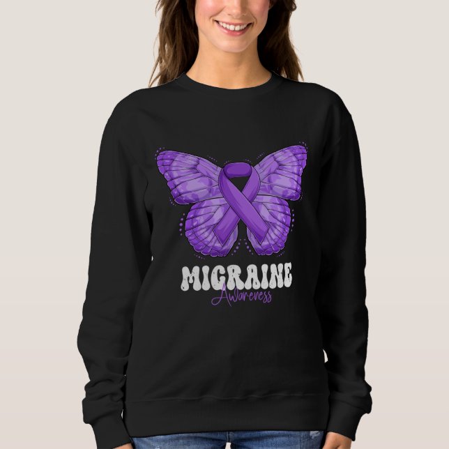 Migraine Awareness Month Purple Ribbon Butterfly Sweatshirt (Vorderseite)