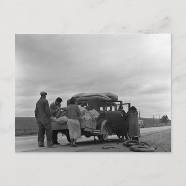 Migranten im Jahre 1936 mit Reifenproblemen Postkarte (Vorderseite)