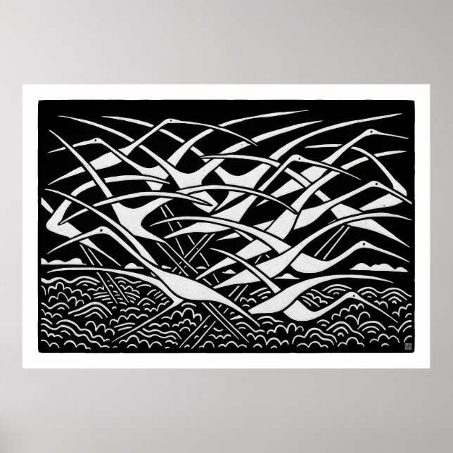 Migration großes Linolschnitt-Druck Poster (Vorne)