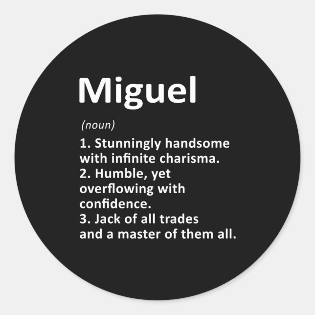 Miguel Definition D Name Funny Birthday  Runder Aufkleber (Vorderseite)
