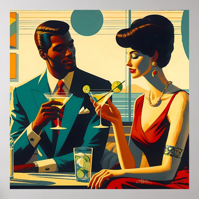 Miid Century Cocktail Party Couples - Captivated Poster (Vorne)