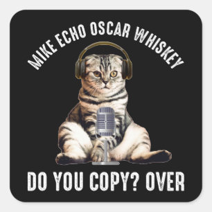 Mike Echo Oscar Whiskey Ham Radio Cat Quadratischer Aufkleber