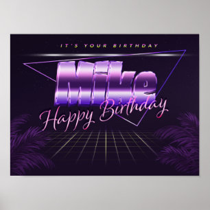 Mike Vorname lila retro Poster Geburtstag