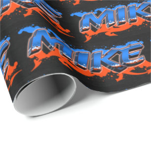Mike Vorname Name Graffiti blue orange Geschenkpapier