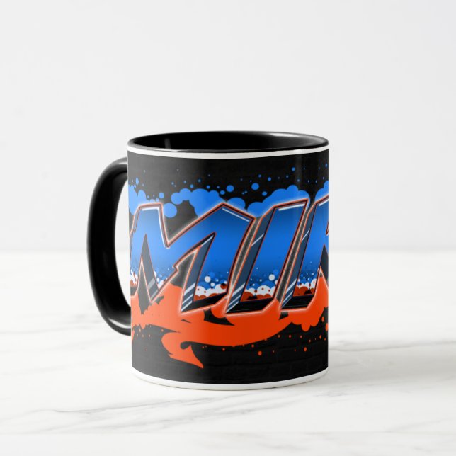 Mike Vorname Name Graffiti blue orange Tasse (Vorderseite Links)