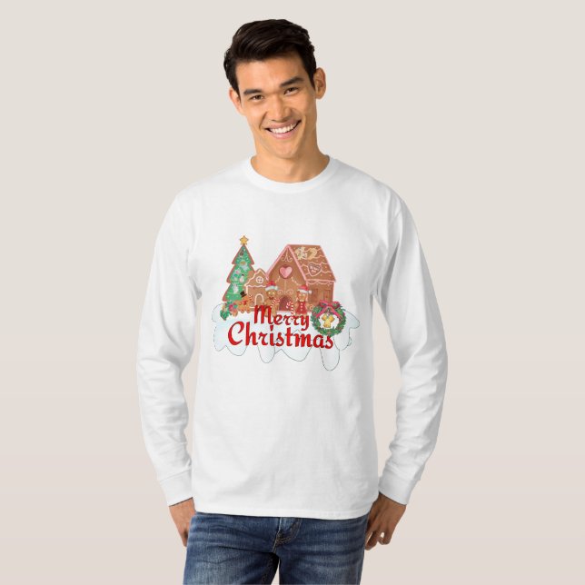 Mikitez Gingerbreadhouse Vintages Lebkuchen T-Shirt (Vorne ganz)