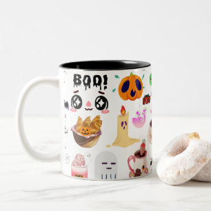 Mikitiez anime niedlicher Kaffee halloween croissa Zweifarbige Tasse