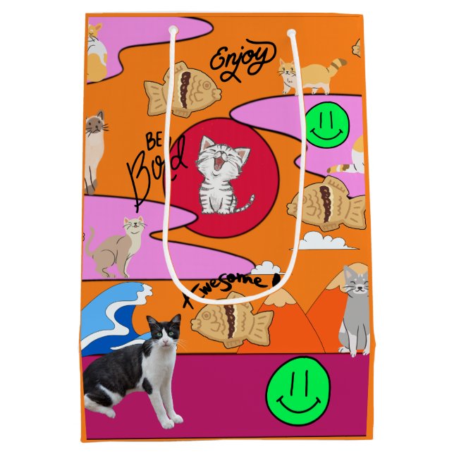 Mikitiez meow Summer Cat Party Beach Mittlere Geschenktüte (Rückseite)