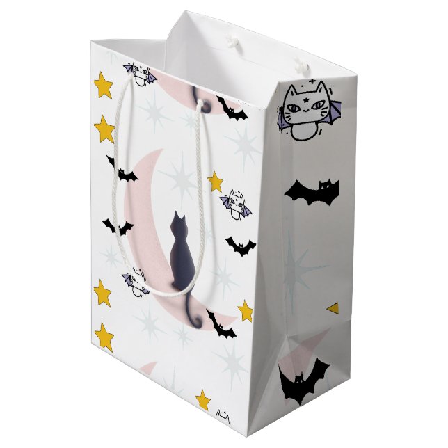Mikitiez Schwarzkatzenfledermaus halloween winter  Mittlere Geschenktüte (Rückseite Schrägansicht)