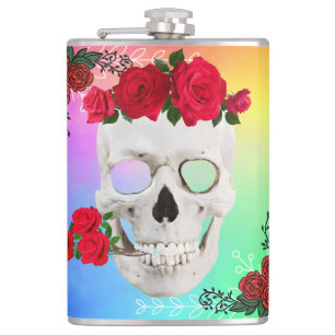 Mikitiez Skull Rose baroqueart Regenbogen Flachmann