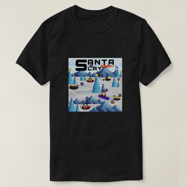 Mikitiez Weihnachten Santa Snowboard Crew Pinguin T-Shirt (Design vorne)