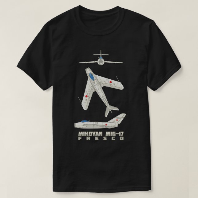 Mikoyan MiG17 Fresco Russian Fighter Jet Flugzeug  T-Shirt (Design vorne)