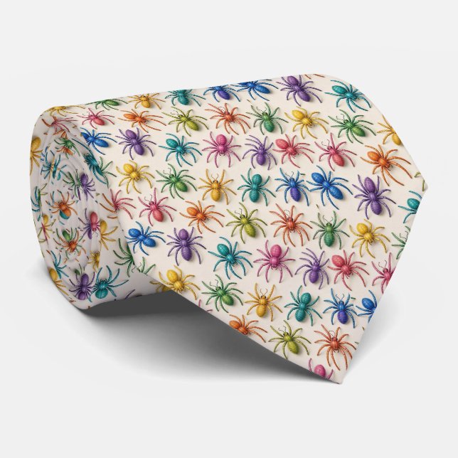 Mikro-Muster-Regenbogen-Spinnen-Schlips Krawatte (Gerollt)