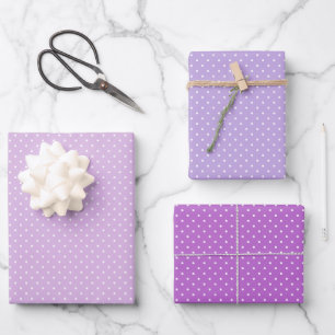 Mikro-Polka-Dot-Weiß - 3 Lila Geschenkpapier Set