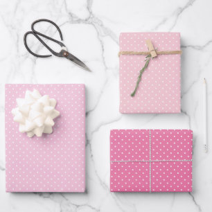 Mikro-Polka-Dot-Weiß - 3 Rosa Geschenkpapier Set