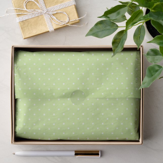Mikro-Polka-Dot-Weiß - Frühjahrsgrün Seidenpapier (Geschenk)