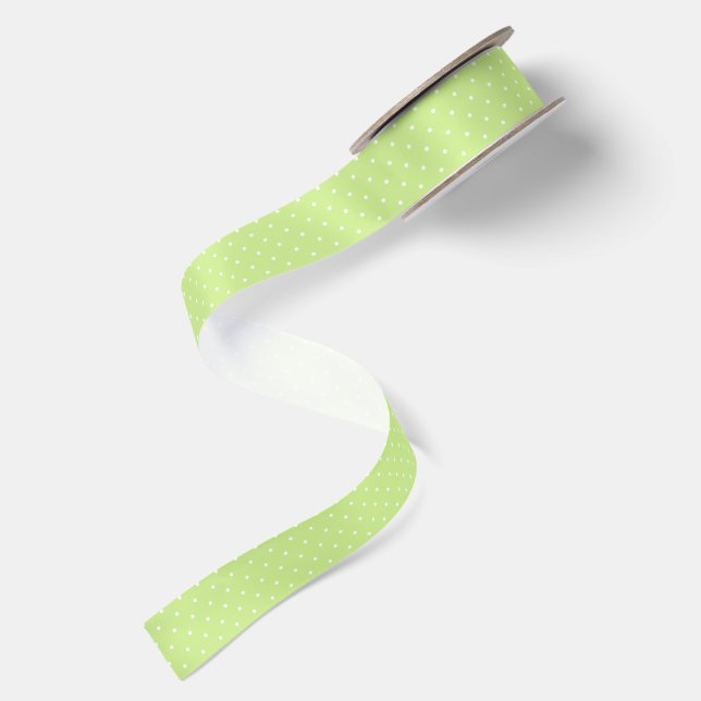 Mikro-Polka-Dot-Weiß -Frühlingsgrün Satinband (Rückseite)
