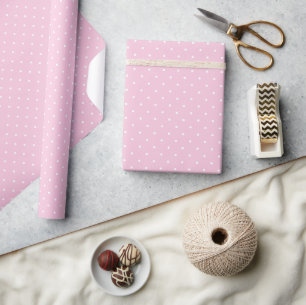 Mikro-Polka-Dot-Weiß - Hellrosa Geschenkpapier
