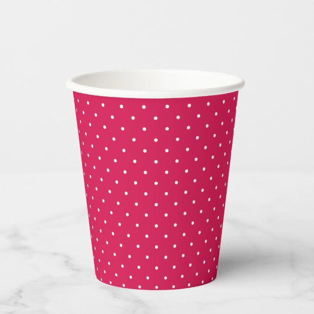 Mikro-Polka-Dot-Weiß - Himbeerrot Pappbecher (Vorderseite)