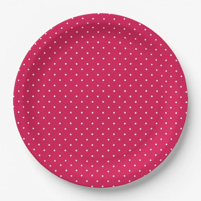 Mikro-Polka-Dot-Weiß - Himbeerrot Pappteller (Vorderseite)