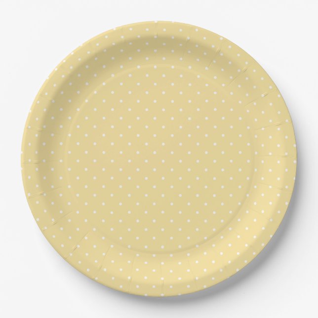 Mikro-Polka-Dot-Weiß - Kanariengelb Pappteller (Vorderseite)