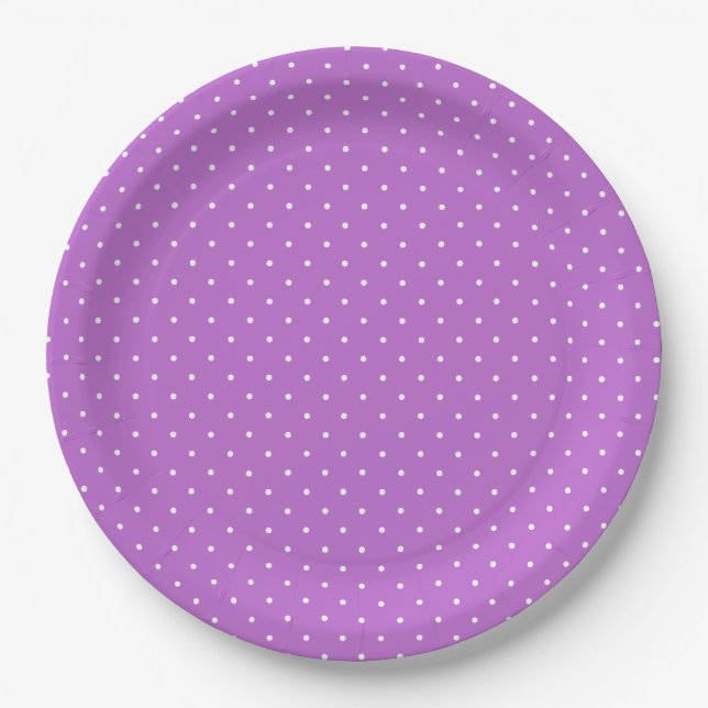 Mikro-Polka-Dot-Weiß - Orchideen-Purple Pappteller (Vorderseite)