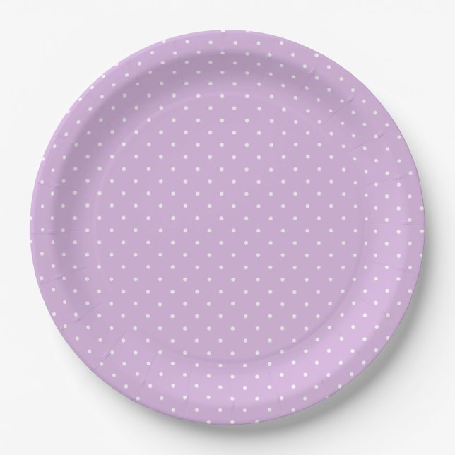 Mikro-Polka-Dot-Weiß - Sanftes Lila Pappteller (Vorderseite)