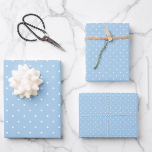 Mikro Punkte Weiß - Baby Blau Geschenkpapier Set