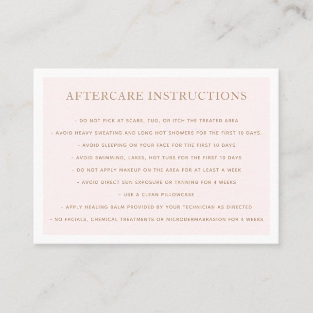 Mikroblading Aftercare Instructions Pink Visitenkarte (Vorderseite)