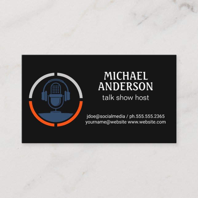 Mikrofon-Logo | Podcast Host Business Card Visitenkarte (Vorderseite)