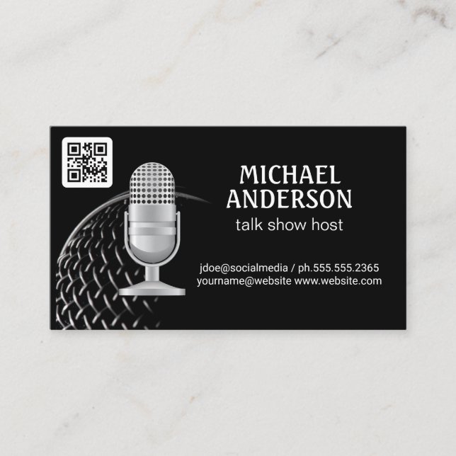 Mikrofon | Podcast-Host | QR-Code Visitenkarte (Vorderseite)