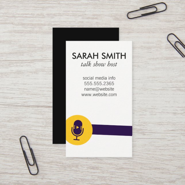 Mikrofon-Talk-Show-Logo / Unterhaltung Visitenkarte (Vorderseite/Rückseite Beispiel)