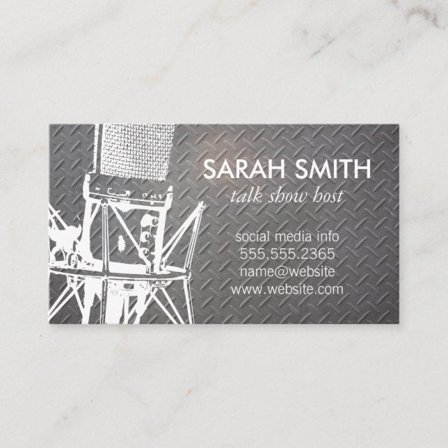 Mikrofon/Unterhaltung | Metallischer Hintergrund Visitenkarte (Vorderseite)
