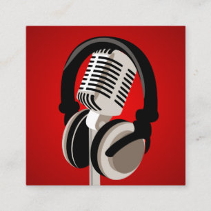 Mikrofonkopfhörer Rot Quadratische Visitenkarte