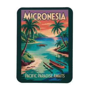 Mikronesien Boote Illustration Reise Kunst Vintage Magnet