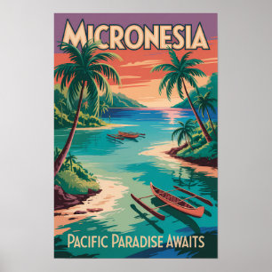 Mikronesien Boote Illustration Reise Kunst Vintage Poster