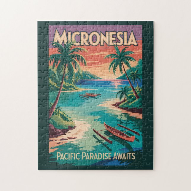 Mikronesien Boote Illustration Reise Kunst Vintage Puzzle (Vertikal)