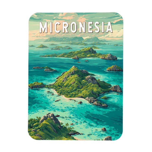 Mikronesien Illustration Reise Kunst Vintage Magnet (Vertikal)