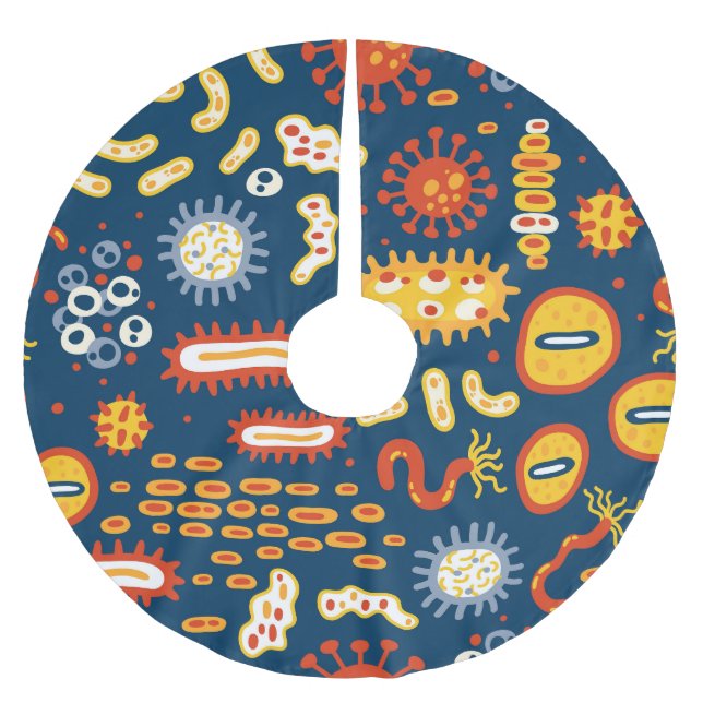 Mikroorganismen Dunkles Blau: Biologisches Muster Polyester Weihnachtsbaumdecke (Vorderseite)