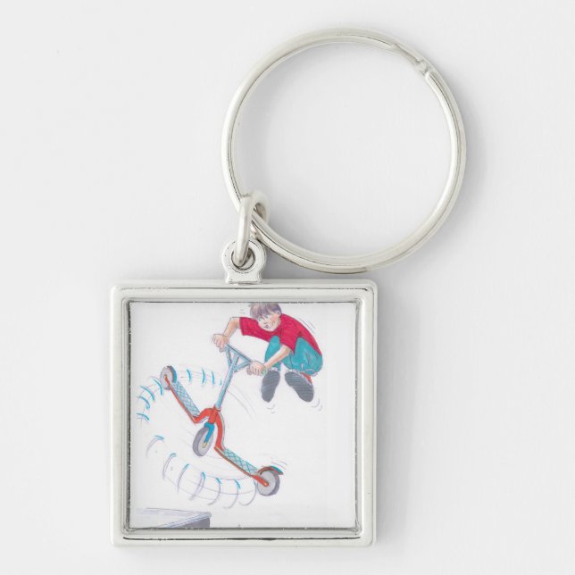 Mikroroller microscooter Trick-Cartoon Schlüsselanhänger (Vorne)