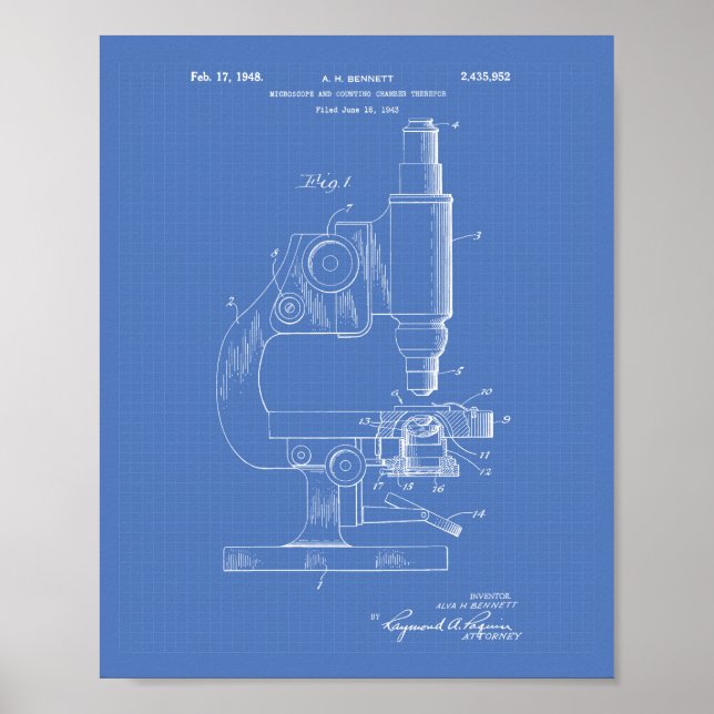 Mikroskop 1948 Patentart Blueprint Poster (Vorne)