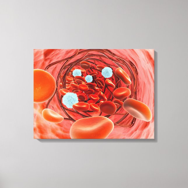 Mikroskopische Sicht des Blutflusses innerhalb ein Leinwanddruck (Vorderseite)