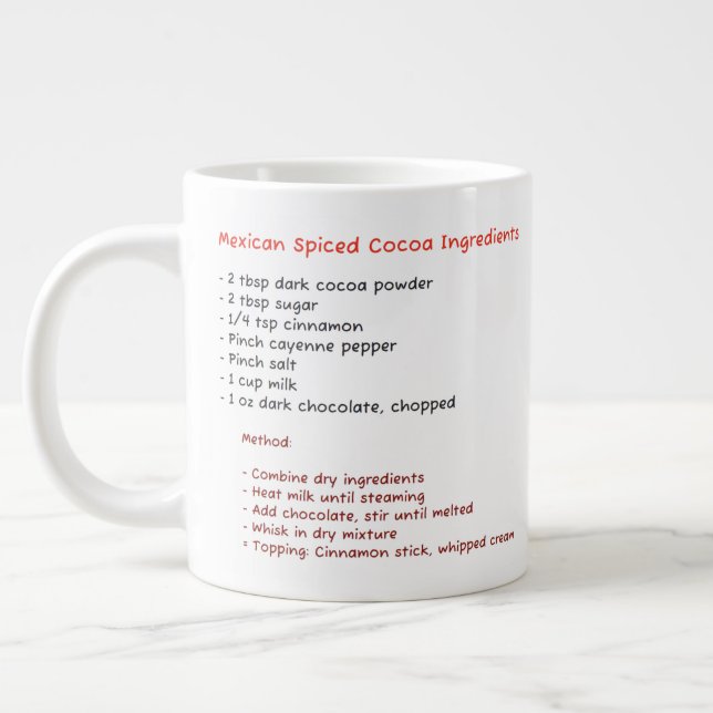 Mikrowelle-Tasse (heißes mexikanisches Kakaorezept Jumbo-Tasse (Links)