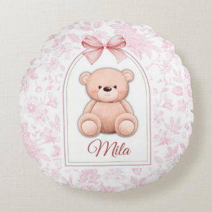 Mila Benutzerdefiniertes rosa Teddy-Bär-Kinderzi Rundes Kissen
