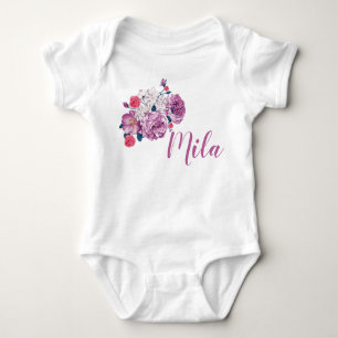 Mila Name Floral Custom Vintag Blume Kleinkind Baby Strampler