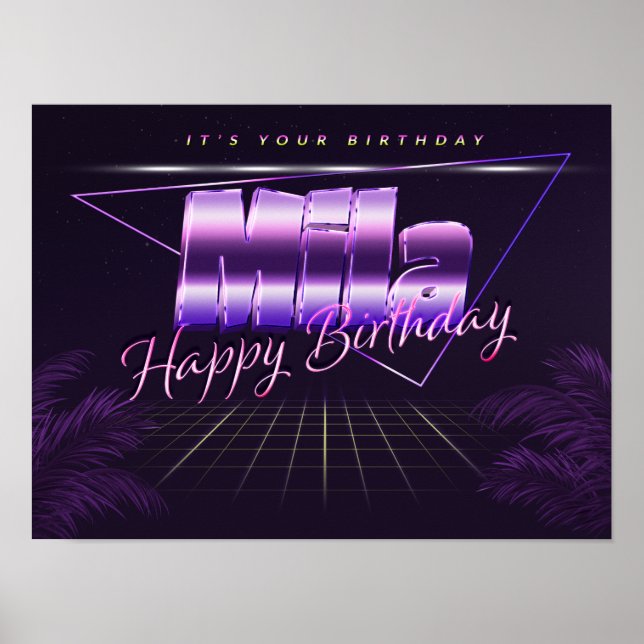 Mila Name Vorname lila retro Poster Geburtstag (Vorne)