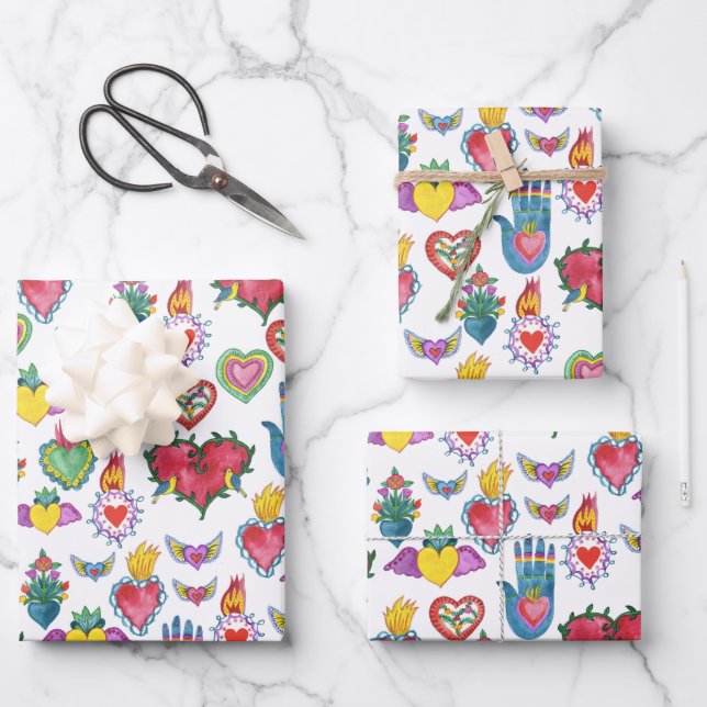 Milagros Flaming Hearts Liebe Geschenkpapier Set (Vorderseite)