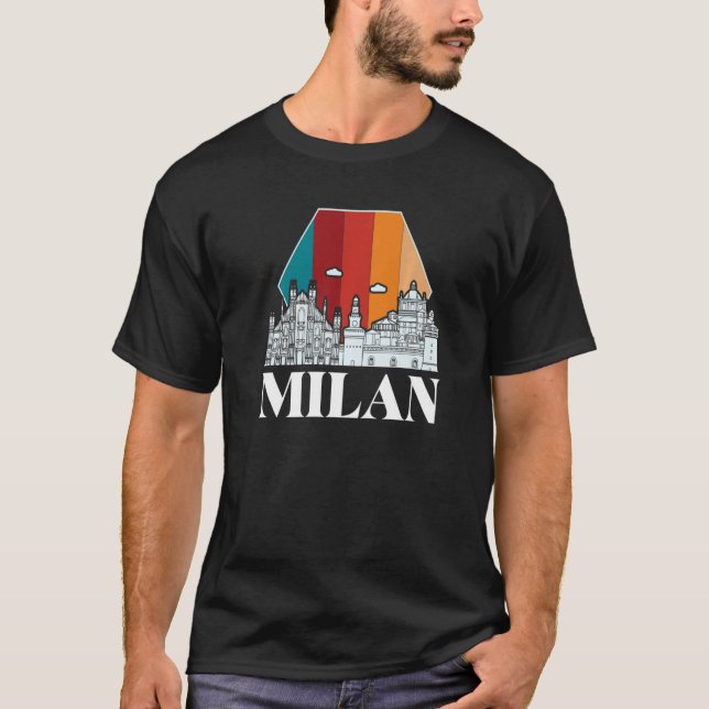 Milan Cathedral Retro Skyline Italien T-Shirt (Vorderseite)